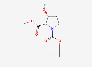 Two-dimensional chemical structure of 1,2-Pyrrolidinedicarboxylic acid, 3-hydroxy-, 1-(1,1-dimethylethyl) 2-methyl ester, (2R,3S)-rel-