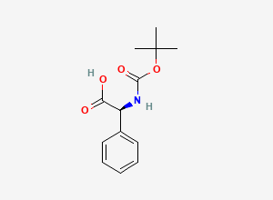 Two-dimensional chemical structure of (2S)-2-(((tert-butoxy)carbonyl)amino)-2-phenylacetic acid