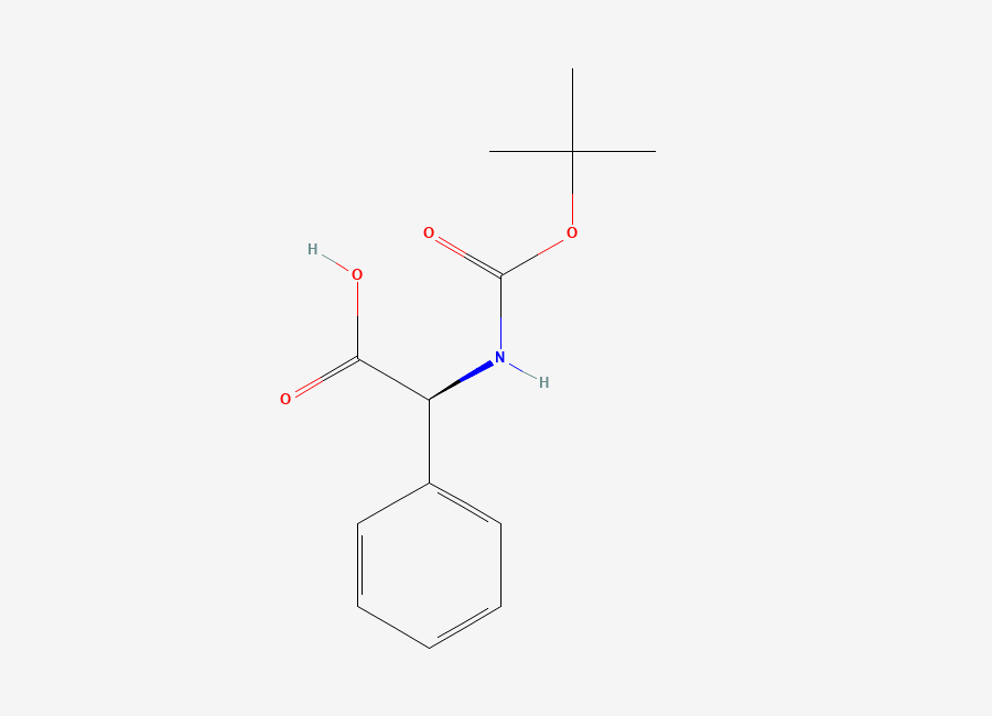 Two-dimensional chemical structure of (2S)-2-(((tert-butoxy)carbonyl)amino)-2-phenylacetic acid