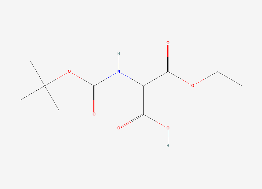 Two-dimensional chemical structure of 2-((tert-Butoxycarbonyl)amino)-3-ethoxy-3-oxopropanoic acid