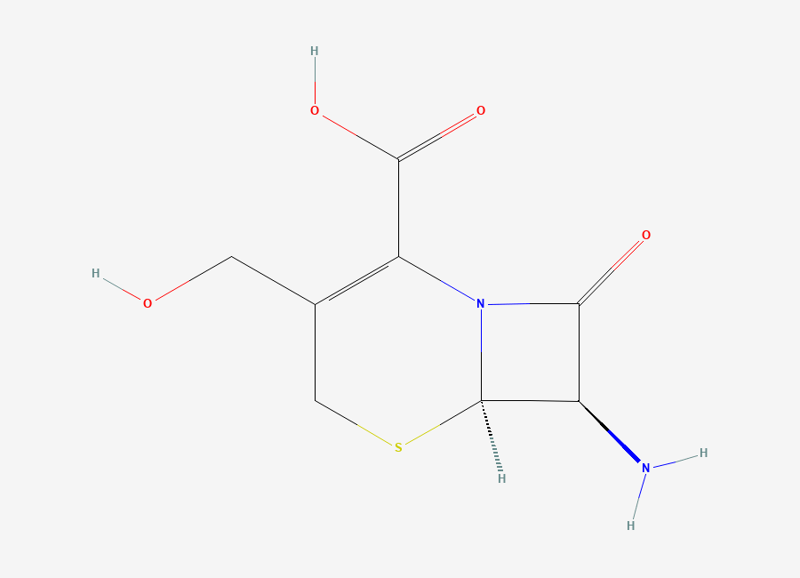 Two-dimensional chemical structure of (6R-trans)-7-Amino-3-(hydroxymethyl)-8-oxo-5-thia-1-azabicyclo(4.2.0)oct-2-ene-2-carboxylic acid