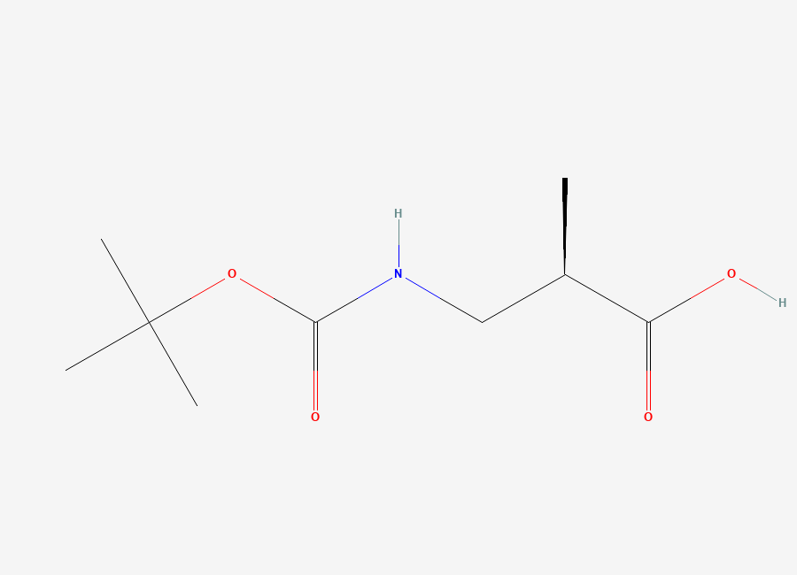 Two-dimensional chemical structure of (R)-3-((tert-butoxycarbonyl)amino)-2-methylpropanoic acid
