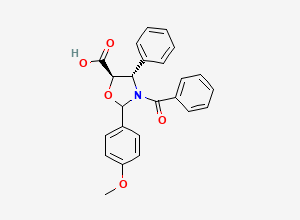 Two-dimensional chemical structure of 3-Benzoyl-2-(4-methoxyphenyl)-4-phenyloxazolidine-5-carboxylic acid, (4S,5R)-