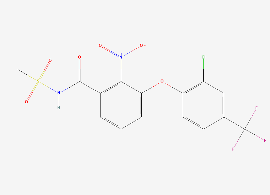 Two-dimensional chemical structure of 3-(2-Chloro-4-(trifluoromethyl)phenoxy)-N-(methylsulfonyl)-2-nitrobenzamide