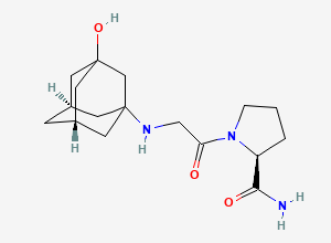 Two-dimensional chemical structure of 1-[2-(3-Hydroxy-adamantan-1-ylamino)-acetyl]-pyrrolidine-2-carboxylic acid amide