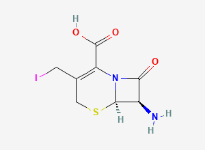 Two-dimensional chemical structure of (6R,7R)-7-amino-3-(iodomethyl)-8-oxo-5-thia-1-azabicyclo[4.2.0]oct-2-ene-2-carboxylic acid, CAS 83654-89-1