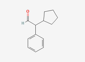 Two-dimensional chemical structure of 2-Cyclopentyl-2-phenylacetaldehyde, CAS 151673-92-6