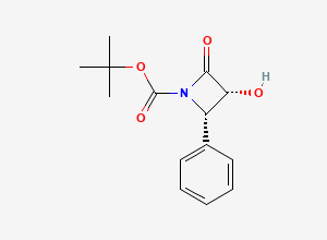 Two-dimensional chemical structure of (3R,4S)-2-Oxo-3-oxhydryl-4-phenyl-1-boc-azetidine, CAS 155874-22-9