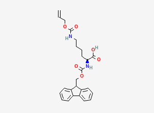 Two-dimensional chemical structure of (2S)-2-((((9H-fluoren-9-yl)methoxy)carbonyl)amino)-6-(((prop-2-en-1-yloxy)carbonyl)amino)hexanoic acid