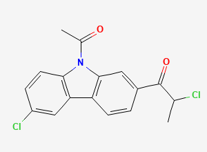 Two-dimensional chemical structure of 9-Acetyl-6-chloro-2-(2-chloro-1-oxopropyl)-9H-carbazole, CAS 114041-34-8