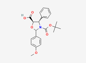 Two-dimensional chemical structure of (4S,5R)-3-(tert-Butoxycarbonyl)-2-(4-methoxyphenyl)-4-phenyl-1,3-oxazolidine-5-carboxylic acid