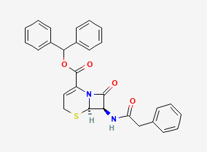 Two-dimensional chemical structure of Benzhydryl (6R,7R)-8-oxo-7-(2-phenylacetamido)-5-thia-1-azabicyclo[4.2.0]oct-2-ene-2-carboxylate