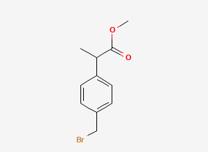 Two-dimensional chemical structure of Methyl 2-[4-(bromomethyl)phenyl]propanoate, CAS 99807-54-2