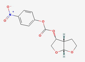 Two-dimensional chemical structure of (3R,3alphaS,6alphaR)-Hexahydrofuro(2,3-beta)furan-3-yl-4-nitrophenyl carbonate, CAS 192725-55-6