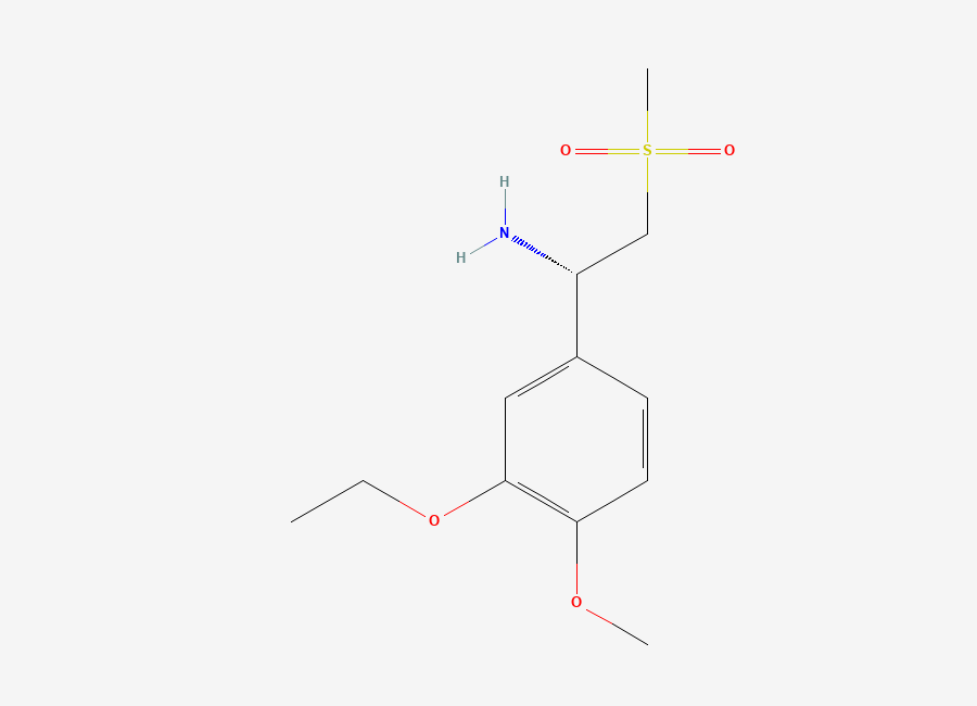 Two-dimensional chemical structure of (S)-1-(3-ethoxy-4-methoxyphenyl)-2-(methylsulfonyl)ethan-1-amine, CAS 608141-42-0