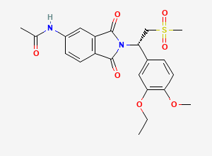 Two-dimensional chemical structure of (S)-N-(2-(1-(3-ethoxy-4-methoxyphenyl)-2-(methylsulfonyl)ethyl)-1,3-dioxoisoindolin-5-yl)acetamide