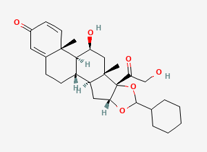 Two-dimensional chemical structure of (1S,2S,4R,8S,9S,11S,12S,13R)-6-cyclohexyl-11-hydroxy-8-(2-hydroxyacetyl)-9,13-dimethyl-5,7-dioxapentacyclo[10.8.0.02,9.04,8.013,18]icosa-14,17-dien-16-one