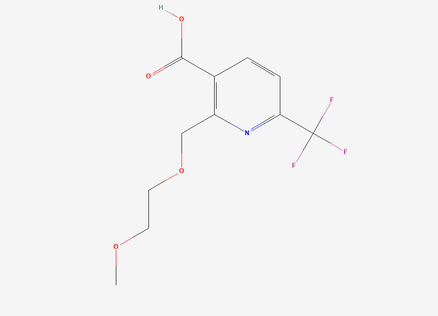 Two-dimensional chemical structure of 2-(2-Methoxy-ethoxymethyl)-6-trifluoromethyl-nicotinic acid, CAS 380355-55-5