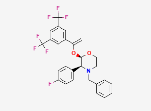 Two-dimensional chemical structure of (2R,3S)-4-benzyl-2-((1-(3,5-bis(trifluoromethyl)phenyl)vinyl)oxy)-3-(4-fluorophenyl)morpholine
