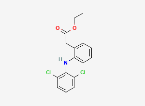 Two-dimensional chemical structure of Aceclofenac EP Impurity C / Diclofenac Ethyl Ester, CAS 15307-77-4