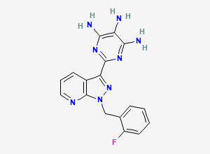 Two-dimensional chemical structure of 2-(1-(2-Fluorobenzyl)-1H-pyrazolo[3,4-b]pyridin-3-yl)pyrimidine-4,5,6- triamine, CAS 428854-24-4
