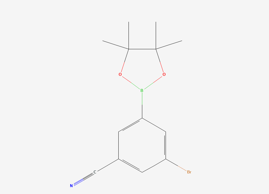 Two-dimensional chemical structure of 3-Bromo-5-(4,4,5,5-tetramethyl-1,3,2-dioxaborolan-2-yl)benzonitrile