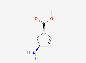 Two-dimensional chemical structure of (1R,4S)-methyl 4-aminocyclopent-2-enecarboxylate