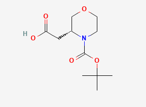 Two-dimensional chemical structure of (3R)-4-((1,1-Dimethylethoxy)carbonyl)-3-morpholineacetic acid