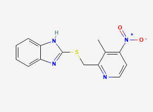 Two-dimensional chemical structure of 2-[[[3-Methyl-4-nitro-2-pyridyl]methyl]thio]benzimidazole, CAS 152402-98-7