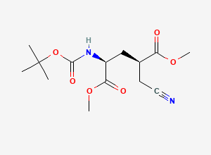 Two-dimensional chemical structure of (2S, 4R)-Dimethyl 2-((tert-butoxycarbonyl)amino)-4-(cyanomethyl)pentanedioate, CAS 328086-57-3