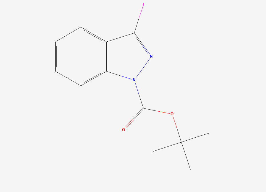 Two-dimensional chemical structure of tert-butyl 3-iodo-1H-indazole-1-carboxylate
