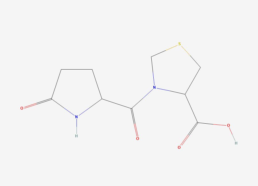 Two-dimensional chemical structure of 3-(5-Oxopyrrolidine-2-carbonyl)-1,3-thiazolidine-4-carboxylic acid