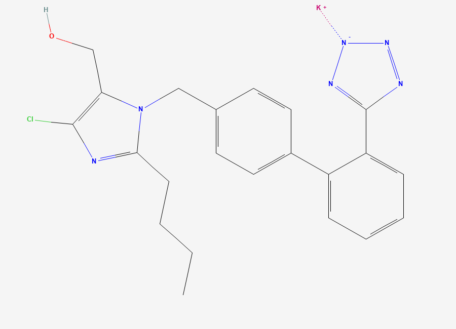 Two-dimensional chemical structure of Losartan Potassium, CAS 124750-99-8