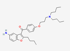 Two-dimensional chemical structure of (5-Amino-2-butyl-3-benzofuranyl)[4-[3-(dibutylamino)propoxy]phenyl]methanone, CAS 141644-91-9