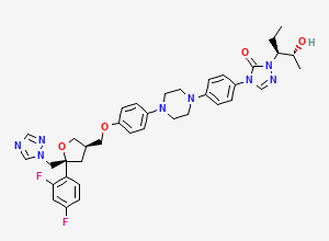 Two-dimensional chemical structure of 4-(4-(4-(4-(((3R,5R)-5-((1H-1,2,4-Triazol-1-yl)methyl)-5-(2,4-difluorophenyl)tetrahydrofuran-3-yl)methoxy)phenyl)piperazin-1-yl)phenyl)-2-((2R,3S)-2-hydroxypentan-3-yl)-2,4-dihydro-3H-1,2,4-triazol-3-one