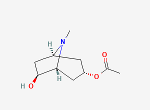 Two-dimensional chemical structure of [(1R,3S,5R,6S)-6-hydroxy-8-methyl-8-azabicyclo[3.2.1]octan-3-yl] acetate