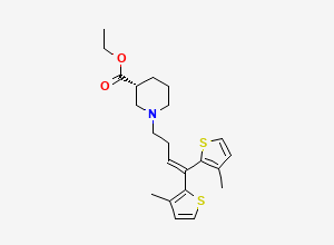Two-dimensional chemical structure of (R)-Ethyl 1-(4,4-bis(3-methylthiophen-2-yl)but-3-en-1-yl)piperidine-3-carboxylate