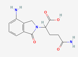 Two-dimensional chemical structure of 2-(4-Amino-1-oxoisoindolin-2-yl)-4-carbamoyl Butyric Acid, CAS 2197420-75-8