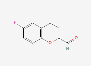 Two-dimensional chemical structure of 6-Fluorochromane-2-carbaldehyde, CAS 409346-73-2