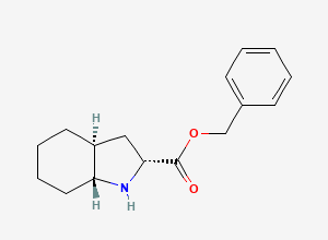 Two-dimensional chemical structure of benzyl (2R,3aS,7aR)-2,3,3a,4,5,6,7,7a-octahydro-1H-indole-2-carboxylate