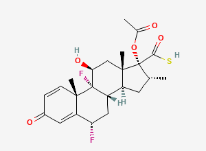 Two-dimensional chemical structure of (6a,11b,16a,17a)-17-(Acetyloxy)-6,9-difluoro-11-hydroxy-16-methyl-3-oxo-androsta-1,4-diene-17-carbothioic Acid