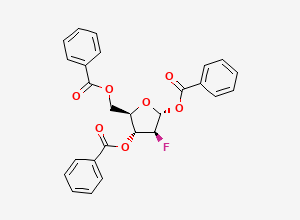 Two-dimensional chemical structure of (2R,3S,4R,5R)-5-((benzoyloxy)methyl)-3-fluorotetrahydrofuran-2,4-diyl dibenzoate, CAS 97614-43-2