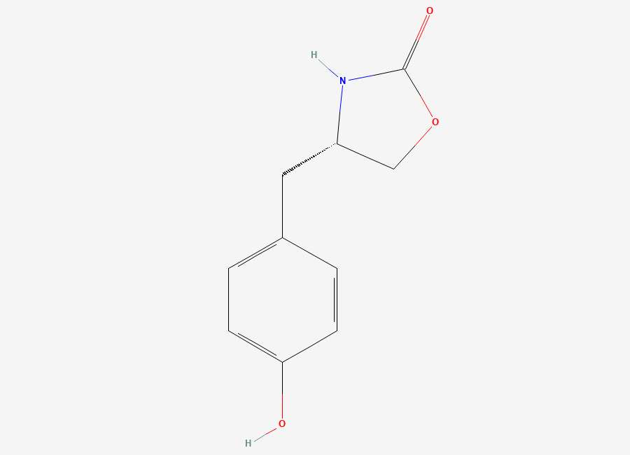 Two-dimensional chemical structure of (S)-(-)-4-(4-hydroxybenzyl)-2-oxazolidinone