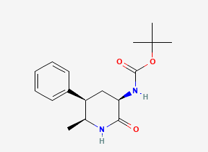 Two-dimensional chemical structure of tert-Butyl ((3R,5R,6S)-6-methyl-2-oxo-5-phenylpiperidin-3-yl)carbamate