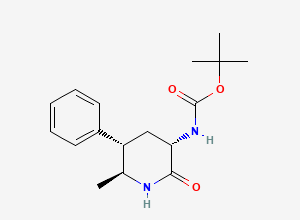 Two-dimensional chemical structure of tert-butyl N-[(3S,5S,6S)-6-methyl-2-oxo-5-phenylpiperidin-3-yl]carbamate