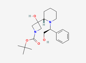 Two-dimensional chemical structure of Tert-butyl 3-hydroxy-3-((S)-1-((S)-2-hydroxy-1-phenylethyl)piperidin-2-yl)azetidine-1-carboxylate, CAS 1597407-56-1