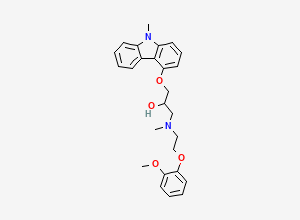 Two-dimensional chemical structure of 1-((2-(2-Methoxyphenoxy)ethyl)(methyl)amino)-3-((9-methyl-9H-carbazol-4-yl)oxy)propan-2-ol