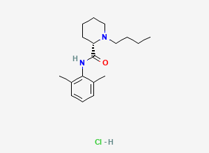 Two-dimensional chemical structure of 2-Piperidinecarboxamide, 1-butyl-N-(2,6-dimethylphenyl)-, hydrochloride (1:1), (2S)-