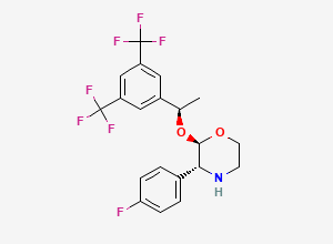 Two-dimensional chemical structure of (2R,3R)-2-((R)-1-(3,5-Bis(trifluoromethyl)phenyl)ethoxy)-3-(4-fluorophenyl)morpholine, CAS 380499-06-9