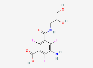 Two-dimensional chemical structure of 5-Amino-N-(2,3-dihydroxypropyl)-2,4,6-triiodoisophthalamide acid, CAS 111453-32-8